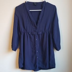 Timing Navy Baby Doll Button Up Blouse